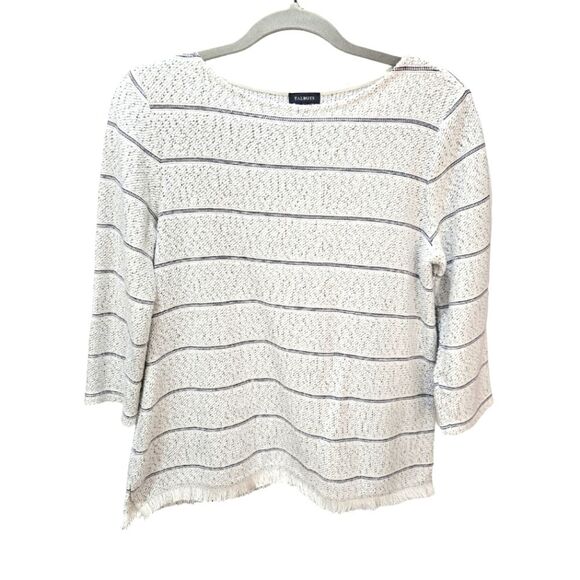 Talbots Neutral Knit Boat Neck Blouse Old Money 3/4 sleeve Fringe Hem Size S - Picture 1 of 8
